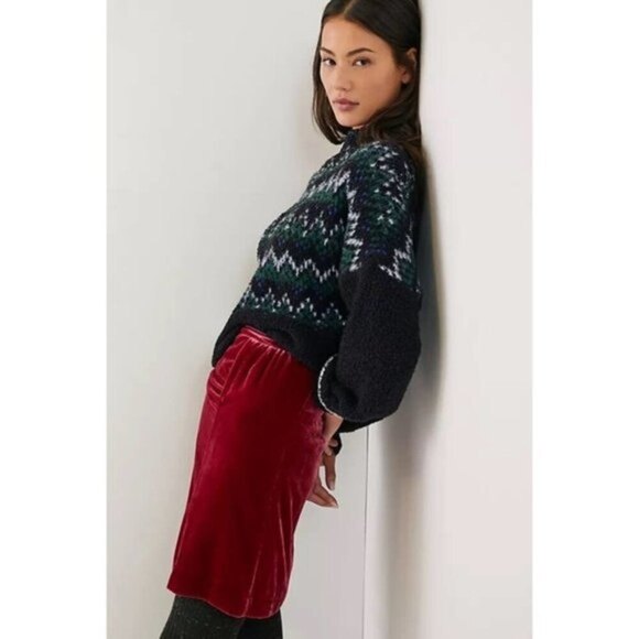 Red Anthropologie Maeve Velvet Midi Skirt (NWT) - Picture 4 of 5